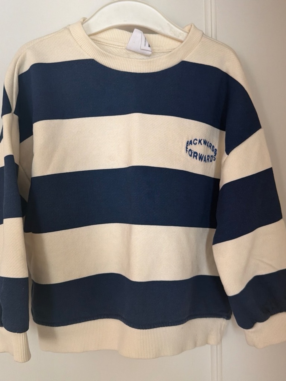 Zara Navy and Cream Striped Crewneck Sweatshirt